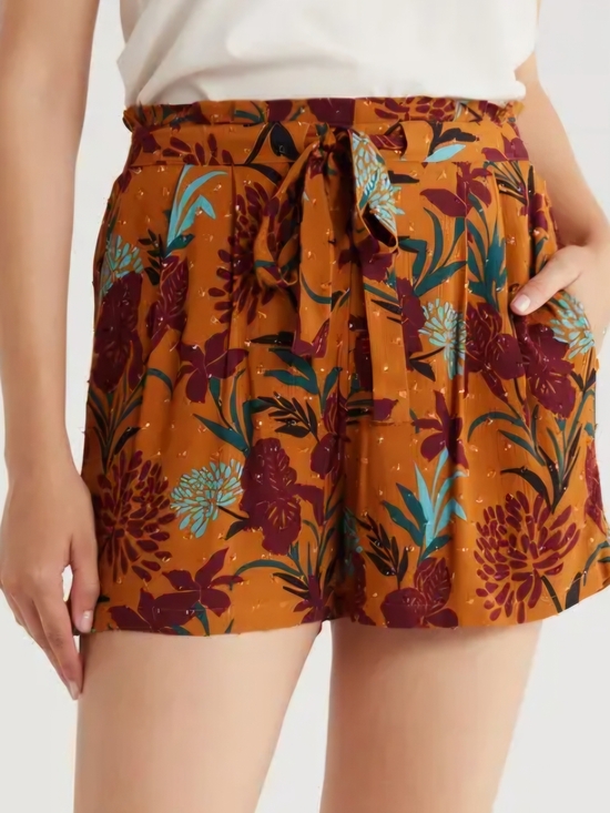 DR2 Pants - NWT DR2 Bermuda Shorts Size L Floral Brown Orange Summer Vacation Feminine 70s